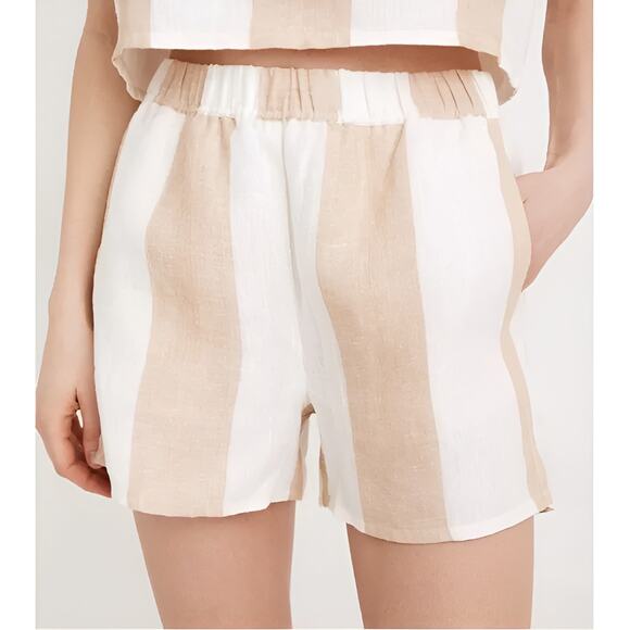 Madewell x Laude The Label Womens Beachy Lounge Everyday Striped Linen Shorts L - Picture 1 of 7